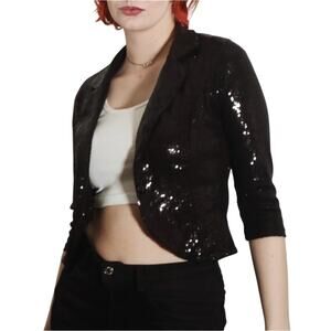 Black Sequin Y2K Cropped Blazer Size Small Holiday Party Date Night